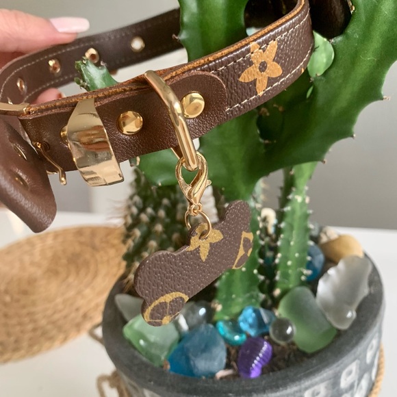 Luxury bow tie pu leather dog collar with leash - Picture 9 of 13